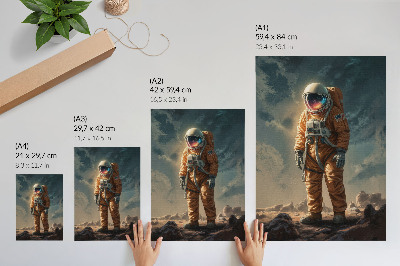 Poster Astronauta su un pianeta alieno nel cielo notturno