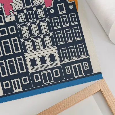 Stampa su tela case popolari su sfondo colorato dal design moderno