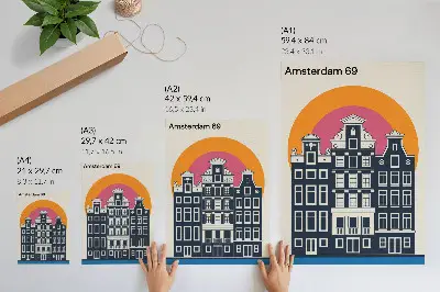 Stampa su tela case popolari su sfondo colorato dal design moderno