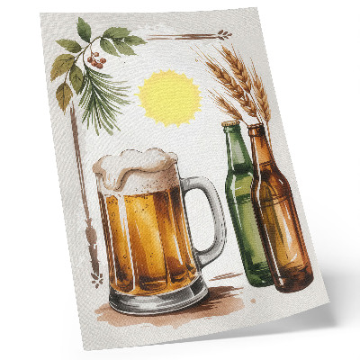 Poster Un boccale di birra con bottiglie, foglie e sole