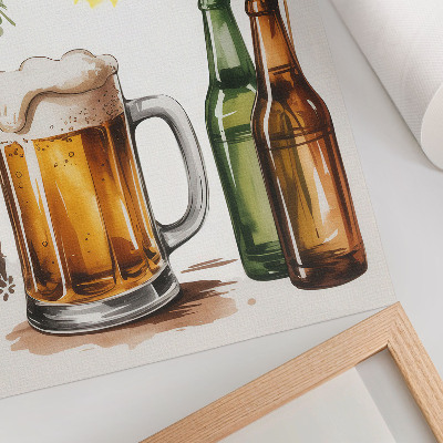 Poster Un boccale di birra con bottiglie, foglie e sole