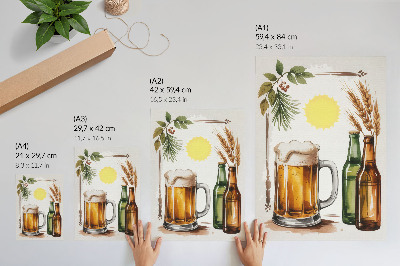 Poster Un boccale di birra con bottiglie, foglie e sole