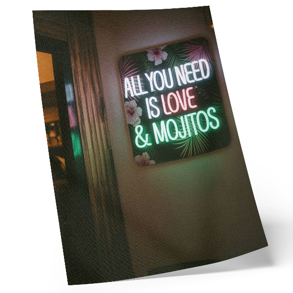 Stampa su tela Scritte al neon, foglie tropicali, colori vivaci, estate