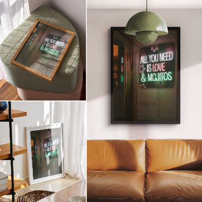 Stampa su tela Scritte al neon, foglie tropicali, colori vivaci, estate