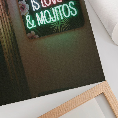 Stampa su tela Scritte al neon, foglie tropicali, colori vivaci, estate
