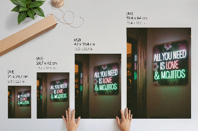Stampa su tela Scritte al neon, foglie tropicali, colori vivaci, estate