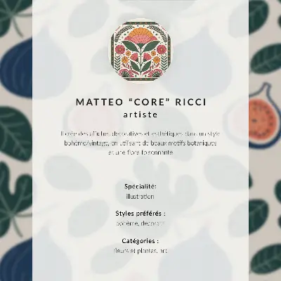 Foto su tela con fiori e foglie in stile grafico