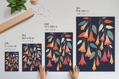Foto su tela con fiori e foglie in stile grafico