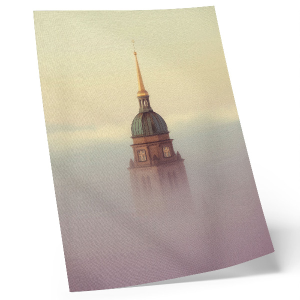 Foto su tela Torre nella nebbia, colori delicati, composizione serena