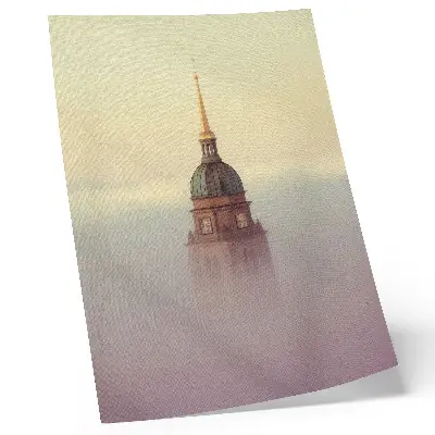 Foto su tela torre nella nebbia dai colori delicati con una composizione serena