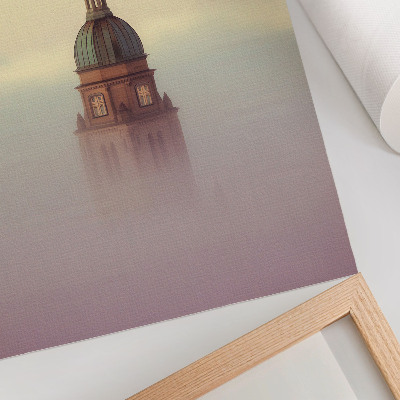 Foto su tela Torre nella nebbia, colori delicati, composizione serena