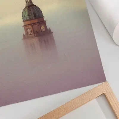 Foto su tela torre nella nebbia dai colori delicati con una composizione serena