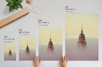 Foto su tela Torre nella nebbia, colori delicati, composizione serena