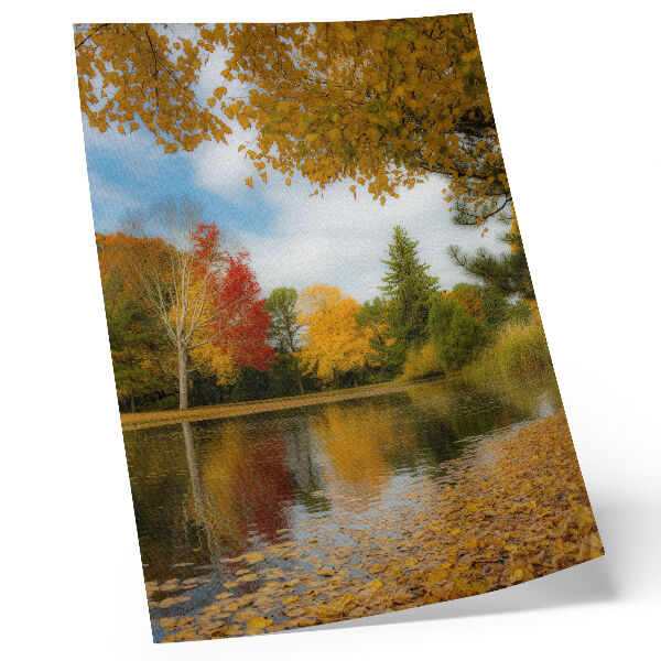 Poster Alberi colorati in riva al lago, atmosfera autunnale