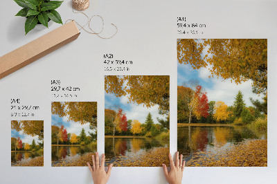 Poster Alberi colorati in riva al lago, atmosfera autunnale
