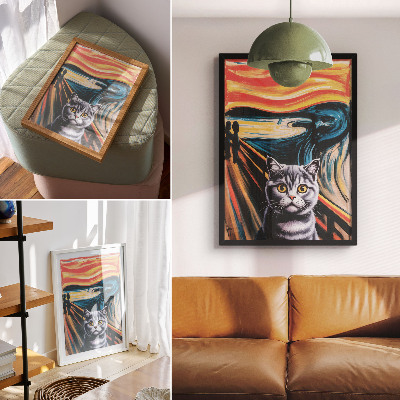 Poster Un gatto sullo sfondo di un paesaggio espressivo