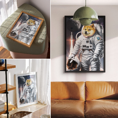Poster Cane in tuta spaziale, razzo spaziale, abito lunare