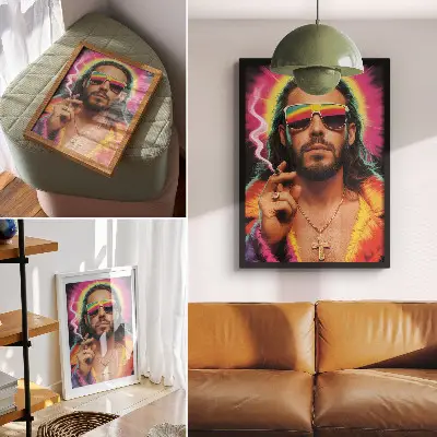 Stampa su tela con colori intensi e motivi retrò a contrasto