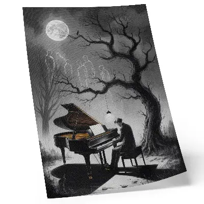 Foto su tela con colori tenui, pianoforte, luna e spiriti