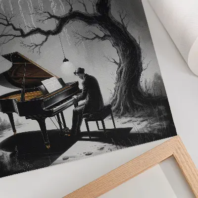 Foto su tela con colori tenui, pianoforte, luna e spiriti
