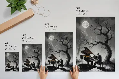 Foto su tela con colori tenui, pianoforte, luna e spiriti