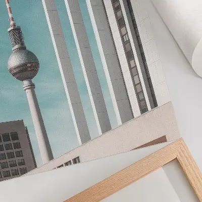 Poster torre minimalista con edifici moderni su cielo blu