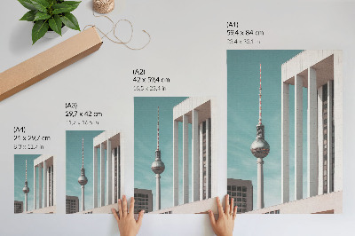 Poster Torre minimalista, edifici moderni, cielo blu