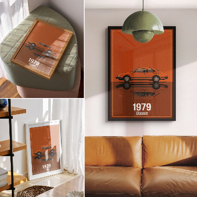 Poster Auto retrò in stile vintage arancione specchietto retrovisore