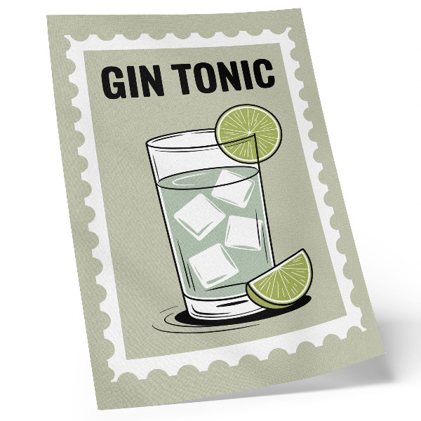 Stampa su tela La scritta GIN TONIC con elementi verdi e bianchi