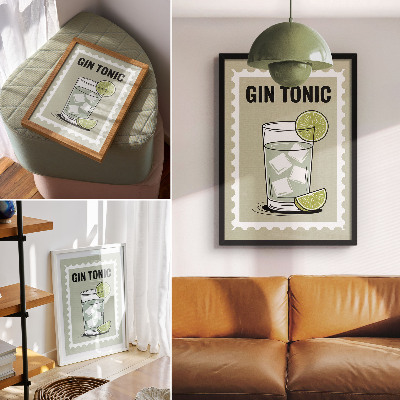 Stampa su tela La scritta GIN TONIC con elementi verdi e bianchi