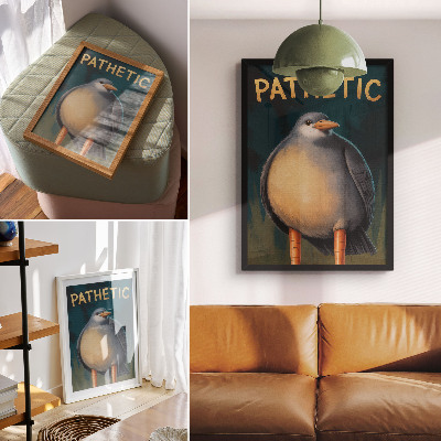 Poster Uccello buffo dai colori insoliti su sfondo turchese