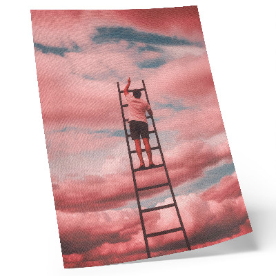 Foto su tela Persona su una scala nuvole rosa cielo sogni