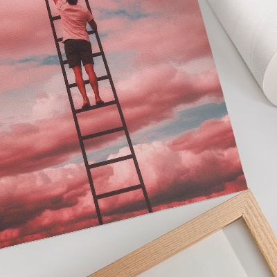 Foto su tela Persona su una scala nuvole rosa cielo sogni