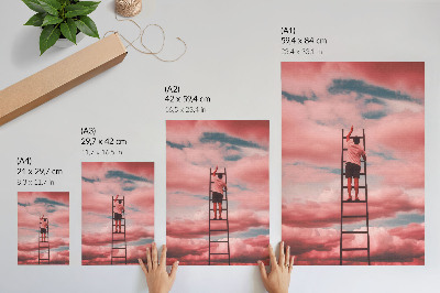 Foto su tela Persona su una scala nuvole rosa cielo sogni