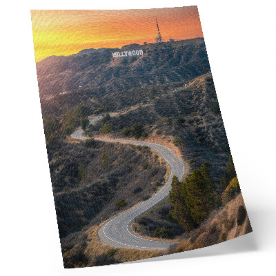 Poster Iscrizione sulle colline, strada, sogni al tramonto