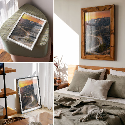 Poster Iscrizione sulle colline, strada, sogni al tramonto