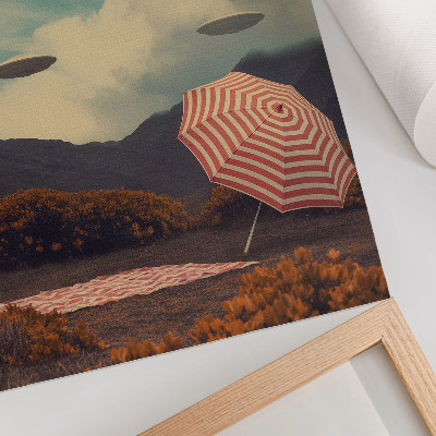 Poster Paesaggio pittoresco, ombrello e oggetti misteriosi