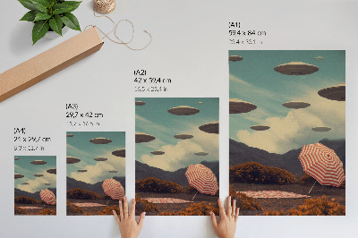 Poster Paesaggio pittoresco, ombrello e oggetti misteriosi