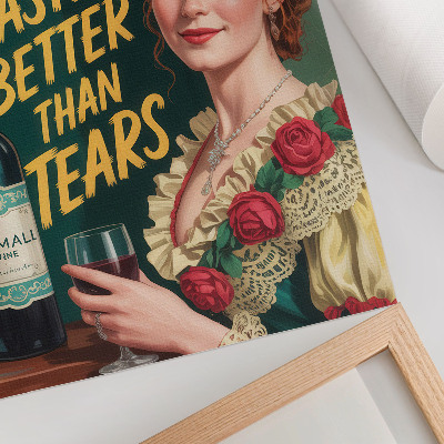 Stampa su tela Donna dallo stile retrò ed elegante con vino e scritta