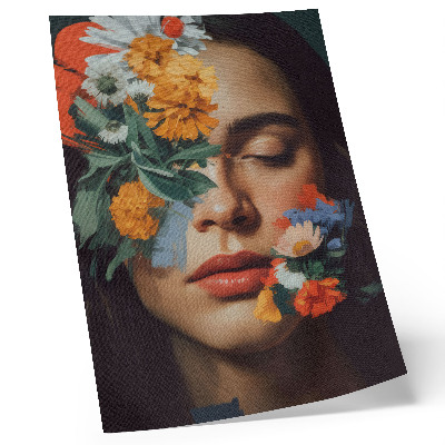 Stampa su tela Volto colorato con fiori, fascino, emozione, delicatezza