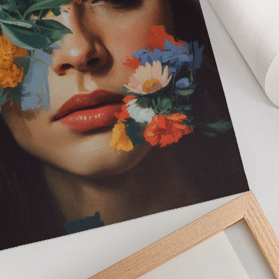 Stampa su tela Volto colorato con fiori, fascino, emozione, delicatezza
