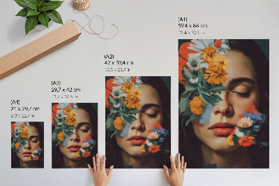Stampa su tela Volto colorato con fiori, fascino, emozione, delicatezza
