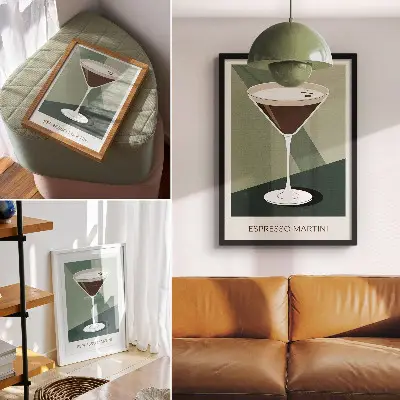 Foto su tela stampa moderna con motivi martini nei toni del verde, beige e bianco