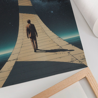 Stampa su tela Persona sulla strada, prospettiva spaziale notturna