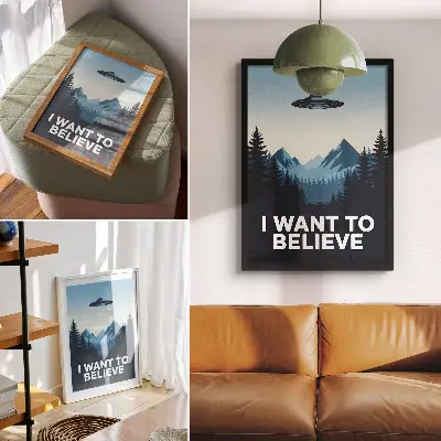 Stampa su tela quadro con foresta e montagne in stile misterioso moderno