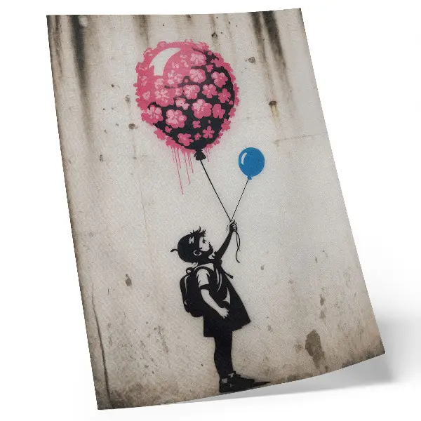 Poster bambino con palloncini su sfondo irregolare