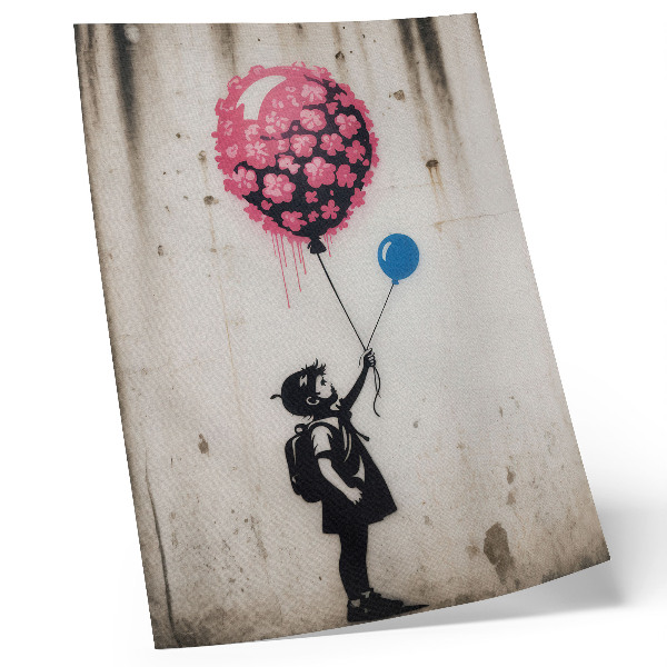 Poster Bambino con palloncini su uno sfondo irregolare