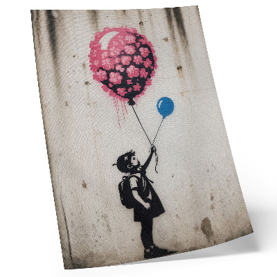 Poster Bambino con palloncini su uno sfondo irregolare