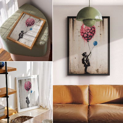 Poster Bambino con palloncini su uno sfondo irregolare