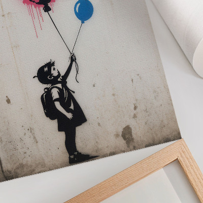 Poster Bambino con palloncini su uno sfondo irregolare